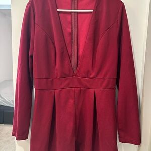 Elegant Red V-Neck Romper
